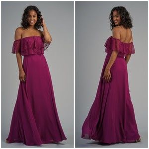 Lace & Poly Chiffon Long Strapless Bridesmaid Dress
